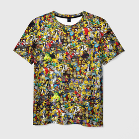 Мужская футболка 3D с принтом Симпсоны все Герои в Белгороде, 100% полиэфир | прямой крой, круглый вырез горловины, длина до линии бедер | 