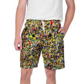 Мужские шорты 3D с принтом Симпсоны все Герои в Курске,  полиэстер 100% | прямой крой, два кармана без застежек по бокам. Мягкая трикотажная резинка на поясе, внутри которой широкие завязки. Длина чуть выше колен | 