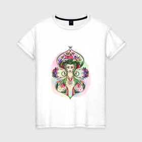 Женская футболка хлопок с принтом Портрет лесной королевы в Екатеринбурге, 100% хлопок | прямой крой, круглый вырез горловины, длина до линии бедер, слегка спущенное плечо | 