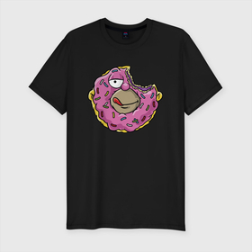 Мужская футболка хлопок Slim с принтом Гомер Симпсон   пончик в Кировске, 92% хлопок, 8% лайкра | приталенный силуэт, круглый вырез ворота, длина до линии бедра, короткий рукав | 