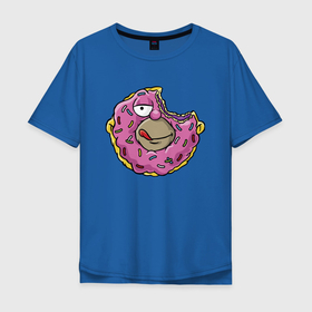 Мужская футболка хлопок Oversize с принтом Гомер Симпсон   пончик в Курске, 100% хлопок | свободный крой, круглый ворот, “спинка” длиннее передней части | Тематика изображения на принте: 