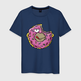 Мужская футболка хлопок с принтом Гомер Симпсон   пончик в Курске, 100% хлопок | прямой крой, круглый вырез горловины, длина до линии бедер, слегка спущенное плечо. | 