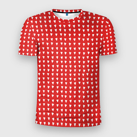 Мужская футболка 3D Slim с принтом Красные сердечки паттерн в Санкт-Петербурге, 100% полиэстер с улучшенными характеристиками | приталенный силуэт, круглая горловина, широкие плечи, сужается к линии бедра | 