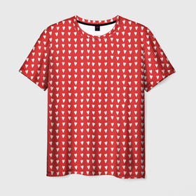 Мужская футболка 3D с принтом Красные сердечки паттерн в Тюмени, 100% полиэфир | прямой крой, круглый вырез горловины, длина до линии бедер | 