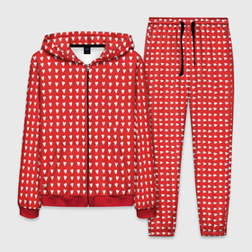 Мужской костюм 3D с принтом Красные сердечки паттерн в Петрозаводске, 100% полиэстер | Манжеты и пояс оформлены тканевой резинкой, двухслойный капюшон со шнурком для регулировки, карманы спереди | 