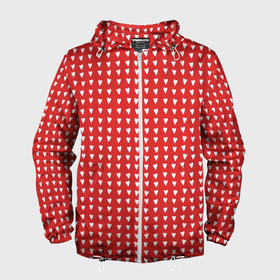 Мужская ветровка 3D с принтом Красные сердечки паттерн в Екатеринбурге, 100% полиэстер | подол и капюшон оформлены резинкой с фиксаторами, два кармана без застежек по бокам, один потайной карман на груди | 