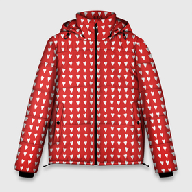 Мужская зимняя куртка 3D с принтом Красные сердечки паттерн в Екатеринбурге, верх — 100% полиэстер; подкладка — 100% полиэстер; утеплитель — 100% полиэстер | длина ниже бедра, свободный силуэт Оверсайз. Есть воротник-стойка, отстегивающийся капюшон и ветрозащитная планка. 

Боковые карманы с листочкой на кнопках и внутренний карман на молнии. | 
