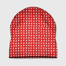 Шапка 3D с принтом Красные сердечки паттерн в Тюмени, 100% полиэстер | универсальный размер, печать по всей поверхности изделия | 