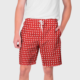 Мужские шорты 3D с принтом Красные сердечки паттерн в Тюмени,  полиэстер 100% | прямой крой, два кармана без застежек по бокам. Мягкая трикотажная резинка на поясе, внутри которой широкие завязки. Длина чуть выше колен | 