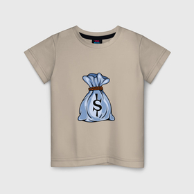 Детская футболка хлопок с принтом Мешок с долларами в Новосибирске, 100% хлопок | круглый вырез горловины, полуприлегающий силуэт, длина до линии бедер | 
