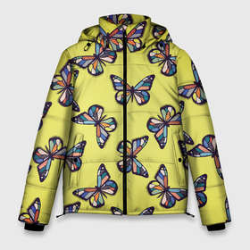 Мужская зимняя куртка 3D с принтом Бабочки на лимонном паттерн в Курске, верх — 100% полиэстер; подкладка — 100% полиэстер; утеплитель — 100% полиэстер | длина ниже бедра, свободный силуэт Оверсайз. Есть воротник-стойка, отстегивающийся капюшон и ветрозащитная планка. 

Боковые карманы с листочкой на кнопках и внутренний карман на молнии. | 