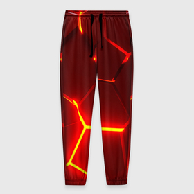 Мужские брюки 3D с принтом Красные неоновые геометрические плиты в Санкт-Петербурге, 100% полиэстер | манжеты по низу, эластичный пояс регулируется шнурком, по бокам два кармана без застежек, внутренняя часть кармана из мелкой сетки | 