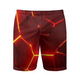 Мужские шорты спортивные с принтом Красные неоновые геометрические плиты в Петрозаводске,  |  | Тематика изображения на принте: 