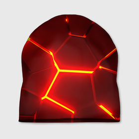 Шапка 3D с принтом Красные неоновые геометрические плиты в Петрозаводске, 100% полиэстер | универсальный размер, печать по всей поверхности изделия | Тематика изображения на принте: 