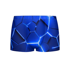 Мужские трусы 3D с принтом Синие неоновые геометрические плиты в Екатеринбурге, 50% хлопок, 50% полиэстер | классическая посадка, на поясе мягкая тканевая резинка | Тематика изображения на принте: 