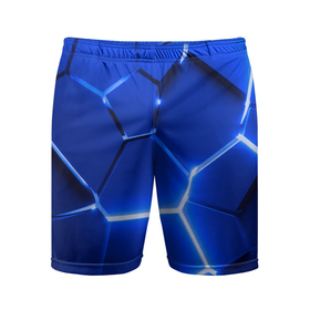 Мужские шорты спортивные с принтом Синие неоновые геометрические плиты в Екатеринбурге,  |  | Тематика изображения на принте: 