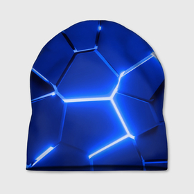 Шапка 3D с принтом Синие неоновые геометрические плиты в Екатеринбурге, 100% полиэстер | универсальный размер, печать по всей поверхности изделия | 