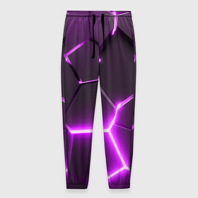 Мужские брюки 3D с принтом Фиолетовые неоновые геометрические плиты в Кировске, 100% полиэстер | манжеты по низу, эластичный пояс регулируется шнурком, по бокам два кармана без застежек, внутренняя часть кармана из мелкой сетки | 