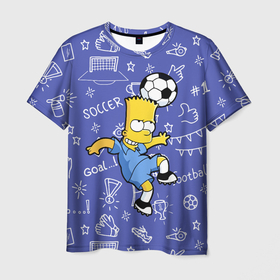 Мужская футболка 3D с принтом Барт Симпсон бьёт футбольный мяч головой в Санкт-Петербурге, 100% полиэфир | прямой крой, круглый вырез горловины, длина до линии бедер | Тематика изображения на принте: 