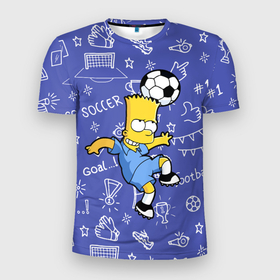 Мужская футболка 3D Slim с принтом Барт Симпсон бьёт футбольный мяч головой в Белгороде, 100% полиэстер с улучшенными характеристиками | приталенный силуэт, круглая горловина, широкие плечи, сужается к линии бедра | Тематика изображения на принте: 