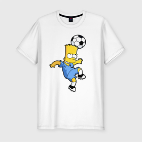 Мужская футболка хлопок Slim с принтом Барт Симпсон   игра головой в Санкт-Петербурге, 92% хлопок, 8% лайкра | приталенный силуэт, круглый вырез ворота, длина до линии бедра, короткий рукав | 