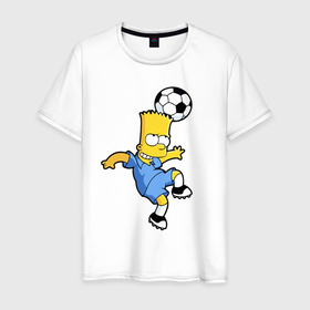 Мужская футболка хлопок с принтом Барт Симпсон   игра головой в Екатеринбурге, 100% хлопок | прямой крой, круглый вырез горловины, длина до линии бедер, слегка спущенное плечо. | 