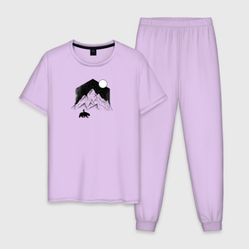 Мужская пижама хлопок с принтом Девочка, медведь и гора в Тюмени, 100% хлопок | брюки и футболка прямого кроя, без карманов, на брюках мягкая резинка на поясе и по низу штанин
 | 