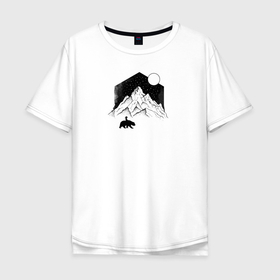 Мужская футболка хлопок Oversize с принтом Девочка, медведь и гора в городе Новоалтайск, 100% хлопок | свободный крой, круглый ворот, “спинка” длиннее передней части | 