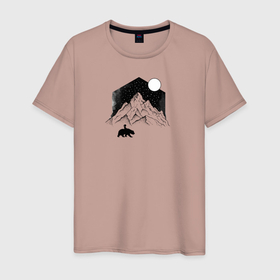 Мужская футболка хлопок с принтом Девочка, медведь и гора в Кировске, 100% хлопок | прямой крой, круглый вырез горловины, длина до линии бедер, слегка спущенное плечо. | 