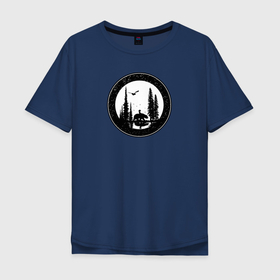 Мужская футболка хлопок Oversize с принтом Девочка, медведь, сова и луна в Курске, 100% хлопок | свободный крой, круглый ворот, “спинка” длиннее передней части | Тематика изображения на принте: 