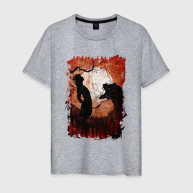 Мужская футболка хлопок с принтом Девочка против медведя в Кировске, 100% хлопок | прямой крой, круглый вырез горловины, длина до линии бедер, слегка спущенное плечо. | 