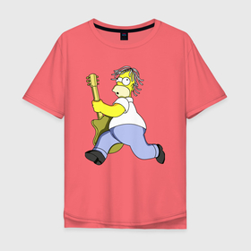 Мужская футболка хлопок Oversize с принтом Гомер Симпсон   крутой рок гитарист в Кировске, 100% хлопок | свободный крой, круглый ворот, “спинка” длиннее передней части | 