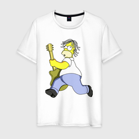 Мужская футболка хлопок с принтом Гомер Симпсон   крутой рок гитарист в Кировске, 100% хлопок | прямой крой, круглый вырез горловины, длина до линии бедер, слегка спущенное плечо. | 