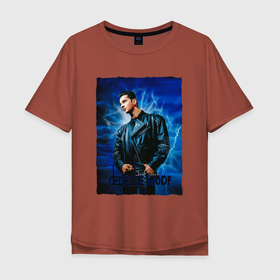 Мужская футболка хлопок Oversize с принтом Dave Gahan Depeche Mode   blue background в Санкт-Петербурге, 100% хлопок | свободный крой, круглый ворот, “спинка” длиннее передней части | 