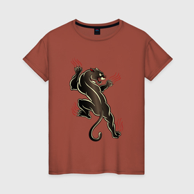 Женская футболка хлопок с принтом Пантера на охоте в Петрозаводске, 100% хлопок | прямой крой, круглый вырез горловины, длина до линии бедер, слегка спущенное плечо | 