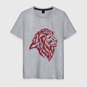 Мужская футболка хлопок с принтом Красный задумчивый лев в Тюмени, 100% хлопок | прямой крой, круглый вырез горловины, длина до линии бедер, слегка спущенное плечо. | 