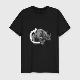 Мужская футболка хлопок Slim с принтом Внутренний зверь носорог в Новосибирске, 92% хлопок, 8% лайкра | приталенный силуэт, круглый вырез ворота, длина до линии бедра, короткий рукав | 
