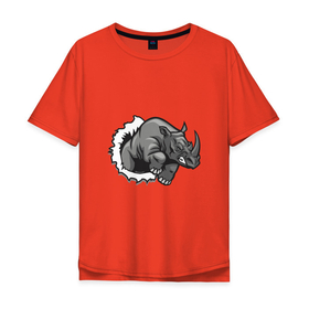 Мужская футболка хлопок Oversize с принтом Внутренний зверь носорог в Новосибирске, 100% хлопок | свободный крой, круглый ворот, “спинка” длиннее передней части | 