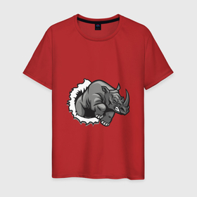 Мужская футболка хлопок с принтом Внутренний зверь носорог в Новосибирске, 100% хлопок | прямой крой, круглый вырез горловины, длина до линии бедер, слегка спущенное плечо. | 