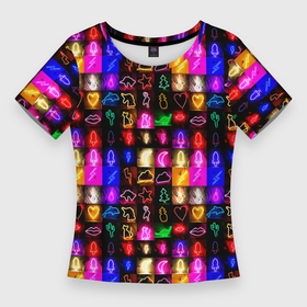 Женская футболка 3D Slim с принтом Neon glowing objects в Курске,  |  | 
