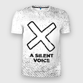 Мужская футболка 3D Slim с принтом A Silent Voice с потертостями на светлом фоне в Екатеринбурге, 100% полиэстер с улучшенными характеристиками | приталенный силуэт, круглая горловина, широкие плечи, сужается к линии бедра | 