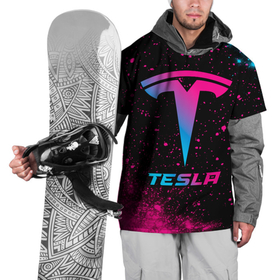 Накидка на куртку 3D с принтом Tesla   neon gradient в Рязани, 100% полиэстер |  | 