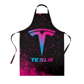 Фартук 3D с принтом Tesla   neon gradient в Петрозаводске, 100% полиэстер | общий размер — 65 х 85 см, ширина нагрудника — 26 см, горловина — 53 см, длина завязок — 54 см, общий обхват в поясе — 173 см. Принт на завязках и на горловине наносится с двух сторон, на основной части фартука — только с внешней стороны | 