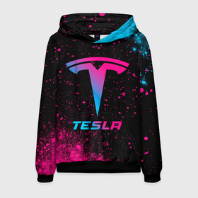 Мужская толстовка 3D с принтом Tesla   neon gradient в Кировске, 100% полиэстер | двухслойный капюшон со шнурком для регулировки, мягкие манжеты на рукавах и по низу толстовки, спереди карман-кенгуру с мягким внутренним слоем. | 