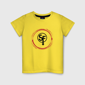 Детская футболка хлопок с принтом Символ Sally Face и красная краска вокруг в Белгороде, 100% хлопок | круглый вырез горловины, полуприлегающий силуэт, длина до линии бедер | 