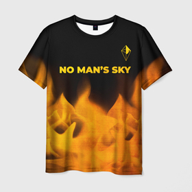 Мужская футболка 3D с принтом No Mans Sky   gold gradient: символ сверху , 100% полиэфир | прямой крой, круглый вырез горловины, длина до линии бедер | 