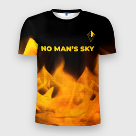 Мужская футболка 3D Slim с принтом No Mans Sky   gold gradient: символ сверху , 100% полиэстер с улучшенными характеристиками | приталенный силуэт, круглая горловина, широкие плечи, сужается к линии бедра | 