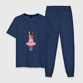 Мужская пижама хлопок с принтом Зайка балерина | Милый мультяшный персонаж , 100% хлопок | брюки и футболка прямого кроя, без карманов, на брюках мягкая резинка на поясе и по низу штанин
 | 