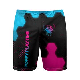 Мужские шорты спортивные с принтом Poppy Playtime   neon gradient: символ и надпись вертикально ,  |  | 