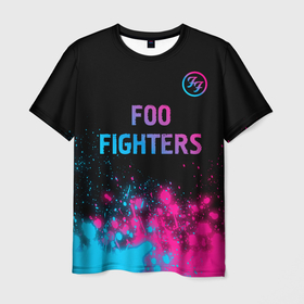 Мужская футболка 3D с принтом Foo Fighters   neon gradient: символ сверху в Санкт-Петербурге, 100% полиэфир | прямой крой, круглый вырез горловины, длина до линии бедер | 